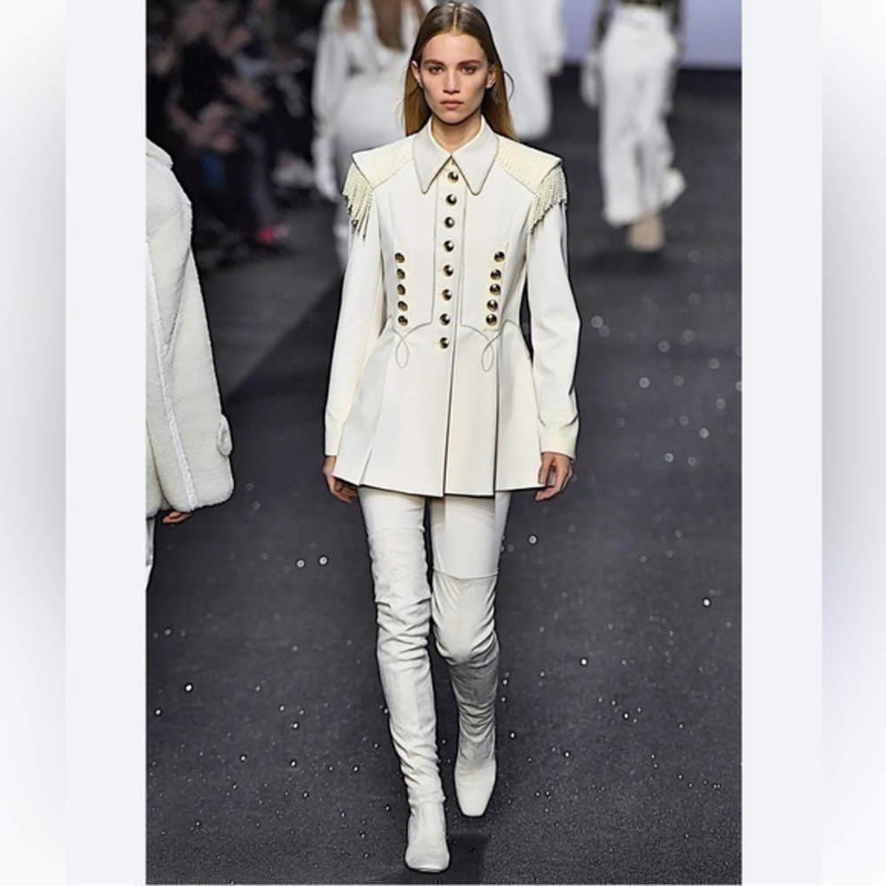 Gorgeous Creme With Hold buttons Napoleon Style Blazer With Fringes